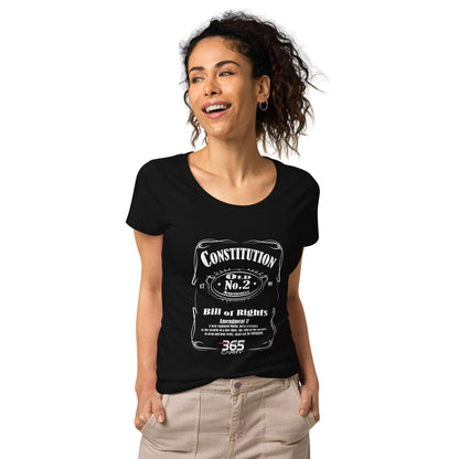smiling woman wearing 2nd Amendment JD t-shirt